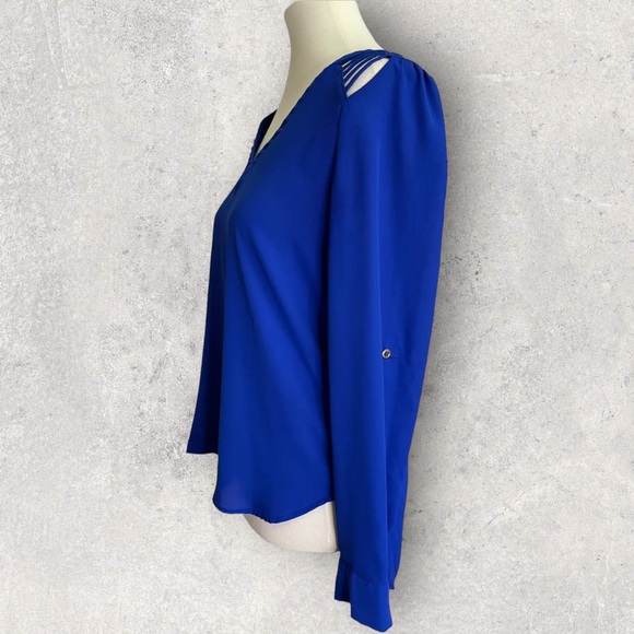 Lily White Tunic Top Open Strappy Shoulders Royal Blue - Picture 3 of 6